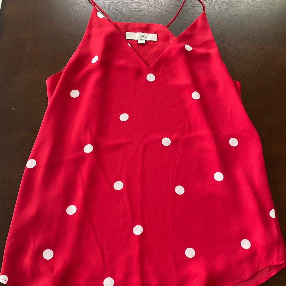 Loft Red and White Polka Dot Blouse